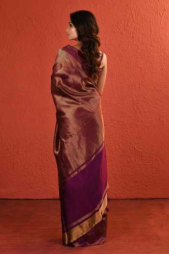 Shop_Vishwa By Pinki Sinha_Purple Silk Zari Woven Saree With Running Blouse _at_Aza_Fashions