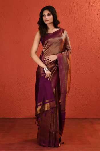 Vishwa By Pinki Sinha_Purple Silk Zari Woven Saree With Running Blouse _at_Aza_Fashions