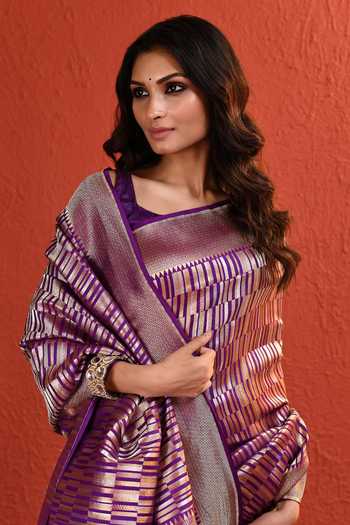 Buy_Vishwa By Pinki Sinha_Purple Silk Zari Woven Saree With Running Blouse 