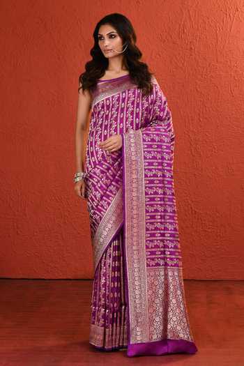 Buy_Vishwa By Pinki Sinha_Purple Silk Jaal Woven Saree With Running Blouse _at_Aza_Fashions