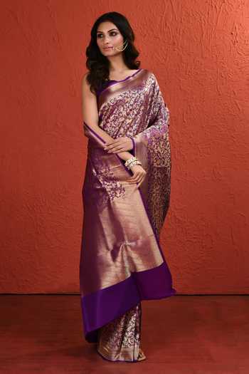 Buy_Vishwa By Pinki Sinha_Purple Silk Meenakari Shikargah Handwoven Saree With Running Blouse 