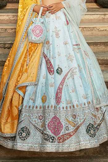 Matsya_Blue Silk Sweetheart Neck The Aasma Embroidered Bridal Lehenga Set _Online_at_Aza_Fashions