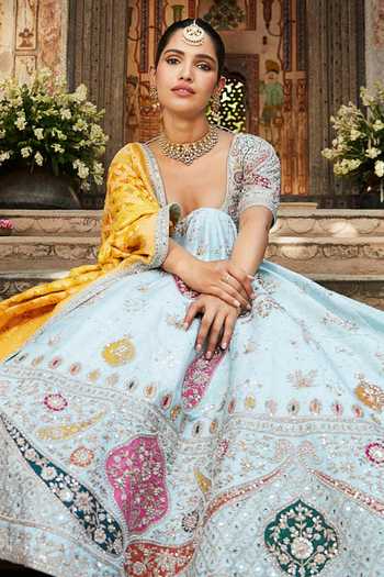 Shop_Matsya_Blue Silk Sweetheart Neck The Aasma Embroidered Bridal Lehenga Set _Online_at_Aza_Fashions