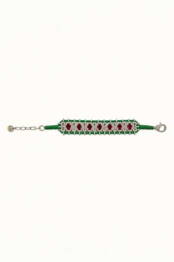 Shop_Tad Accessories_Green Geometric Stone Studded Bracelet _at_Aza_Fashions