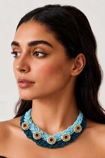 Buy_Tad Accessories_Blue Crystal Beaded And Imitation Polki Necklace _at_Aza_Fashions