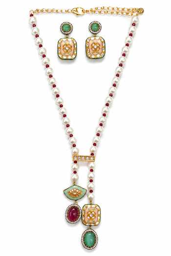 Shop_Tad Accessories_Multi Color Meenakari And Imitation Kundan Necklace _at_Aza_Fashions