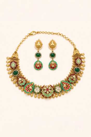 Shop_Tad Accessories_Gold Plated Stone Studded And Imitation Polki Necklace Set _at_Aza_Fashions