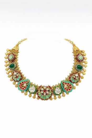 Tad Accessories_Gold Plated Stone Studded And Imitation Polki Necklace Set _Online_at_Aza_Fashions