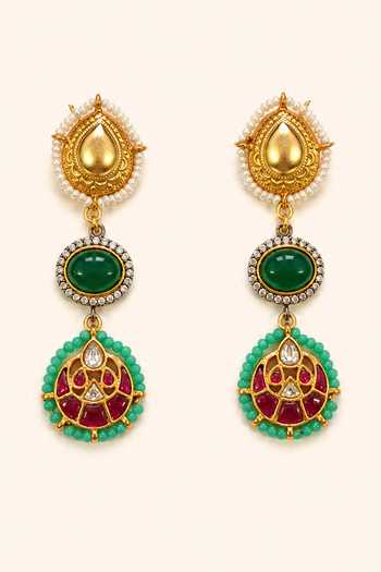 Buy_Tad Accessories_Gold Plated Stone Studded And Imitation Polki Necklace Set _Online_at_Aza_Fashions