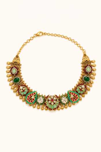Shop_Tad Accessories_Gold Plated Stone Studded And Imitation Polki Necklace Set _Online_at_Aza_Fashions