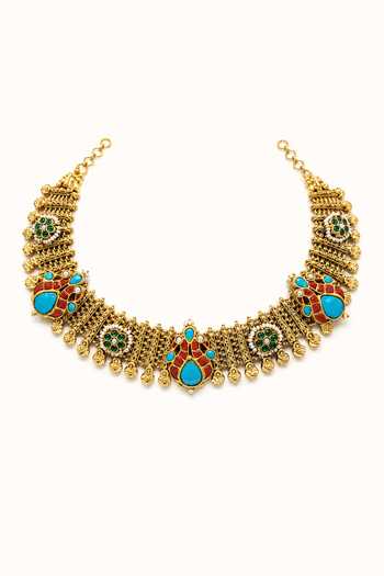 Buy_Tad Accessories_Gold Plated Stone Studded And Imitation Polki Necklace Set _Online_at_Aza_Fashions