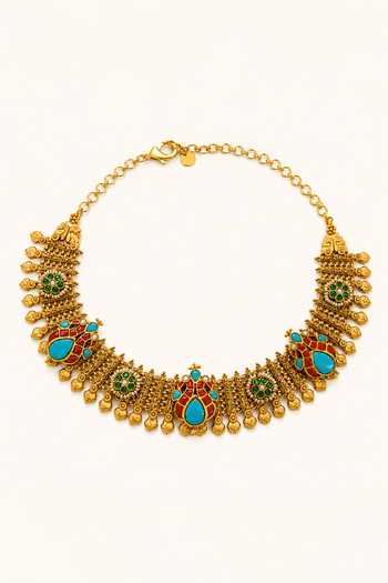 Shop_Tad Accessories_Gold Plated Stone Studded And Imitation Polki Necklace Set _Online_at_Aza_Fashions