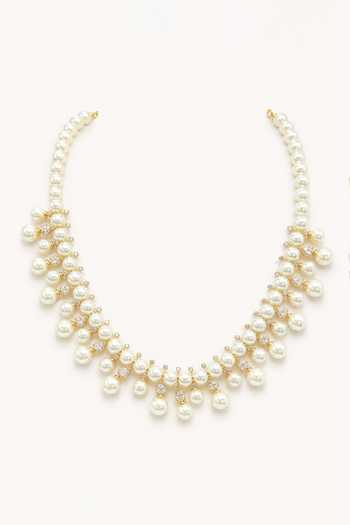 Tad Accessories_White Stone Studded Necklace Set _Online_at_Aza_Fashions