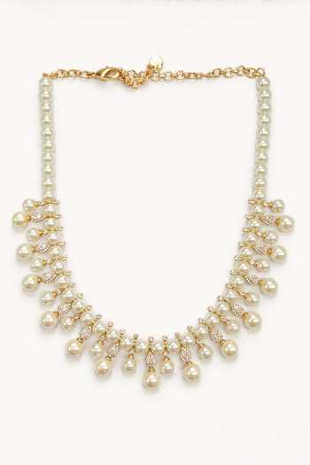 Shop_Tad Accessories_White Stone Studded Necklace Set _at_Aza_Fashions