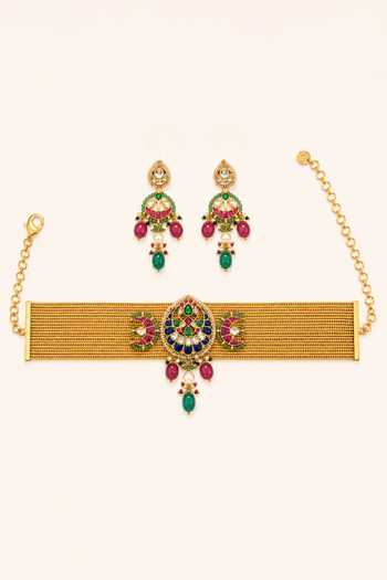 Shop_Tad Accessories_Gold Plated Stone Studded And Imitation Polki Necklace Set _at_Aza_Fashions