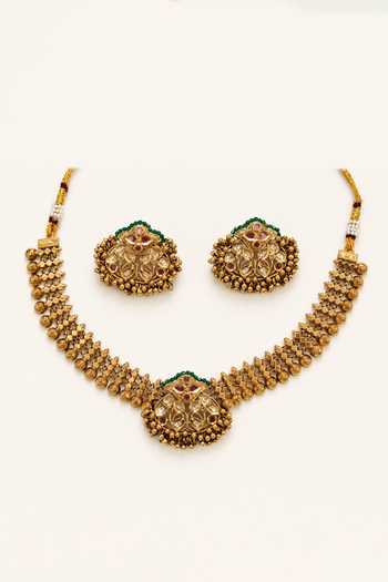 Shop_Tad Accessories_Gold Plated Stone Studded And Imitation Polki Necklace Set _at_Aza_Fashions