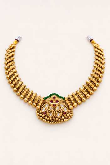 Shop_Tad Accessories_Gold Plated Stone Studded And Imitation Polki Necklace Set _Online_at_Aza_Fashions