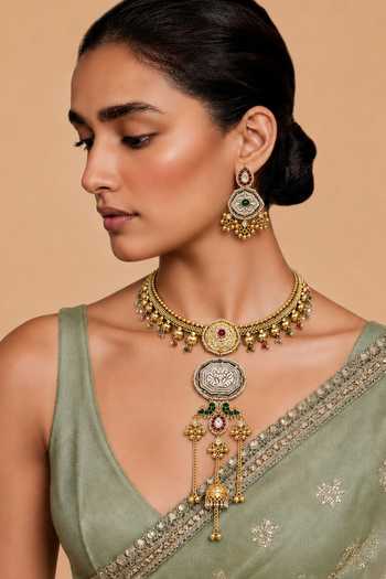 Buy_Tad Accessories_Multi Color Stone Studded And Imitation Polki Necklace Set _at_Aza_Fashions