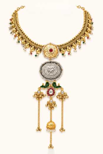 Tad Accessories_Multi Color Stone Studded And Imitation Polki Necklace Set _Online_at_Aza_Fashions