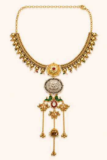 Buy_Tad Accessories_Multi Color Stone Studded And Imitation Polki Necklace Set _Online_at_Aza_Fashions