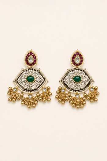 Shop_Tad Accessories_Multi Color Stone Studded And Imitation Polki Necklace Set _Online_at_Aza_Fashions