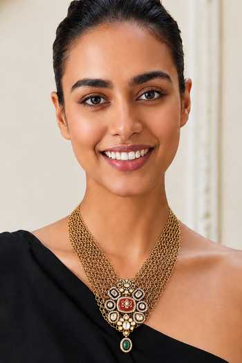 Tad Accessories_Gold Plated Imitation Polki Pendant Necklace _Online_at_Aza_Fashions