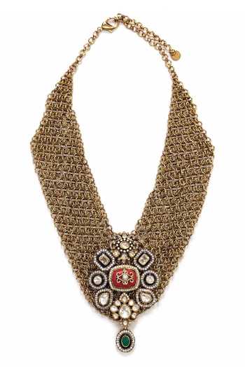 Shop_Tad Accessories_Gold Plated Imitation Polki Pendant Necklace _at_Aza_Fashions