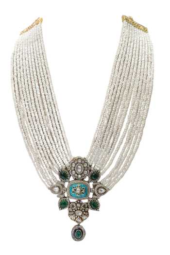 Tad Accessories_White Faux Pearls Necklace Set _Online_at_Aza_Fashions