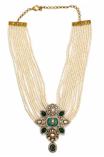 Buy_Tad Accessories_White Faux Pearls Necklace Set _Online_at_Aza_Fashions