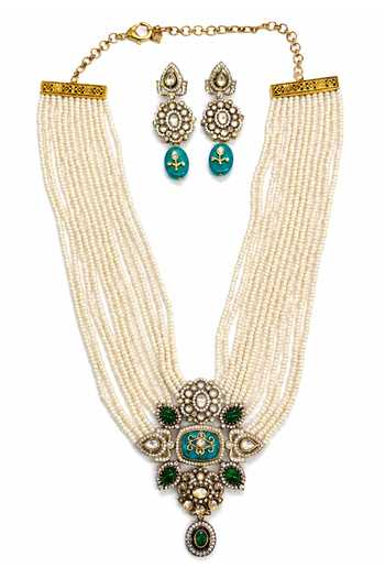 Shop_Tad Accessories_White Faux Pearls Necklace Set _at_Aza_Fashions