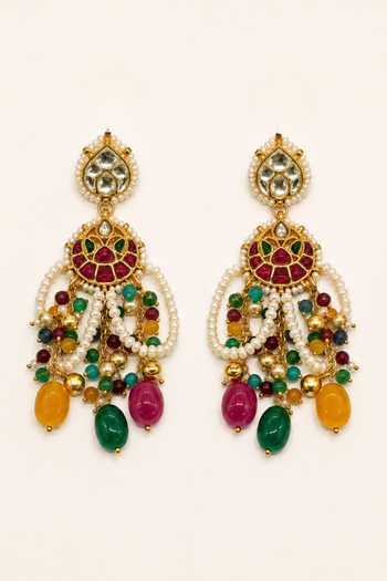 Tad Accessories_Multi Color Stone Studded And Imitation Polki Necklace Set _Online_at_Aza_Fashions