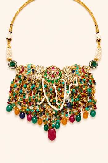 Buy_Tad Accessories_Multi Color Stone Studded And Imitation Polki Necklace Set _Online_at_Aza_Fashions