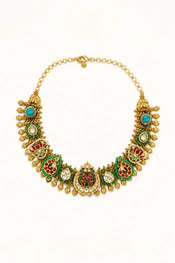 Tad Accessories_Multi Color Stone Studded And Imitation Polki Necklace Set _Online_at_Aza_Fashions