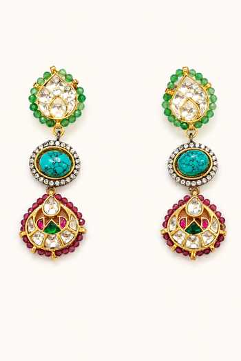 Buy_Tad Accessories_Multi Color Stone Studded And Imitation Polki Necklace Set _Online_at_Aza_Fashions