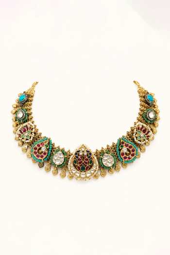 Shop_Tad Accessories_Multi Color Stone Studded And Imitation Polki Necklace Set _Online_at_Aza_Fashions