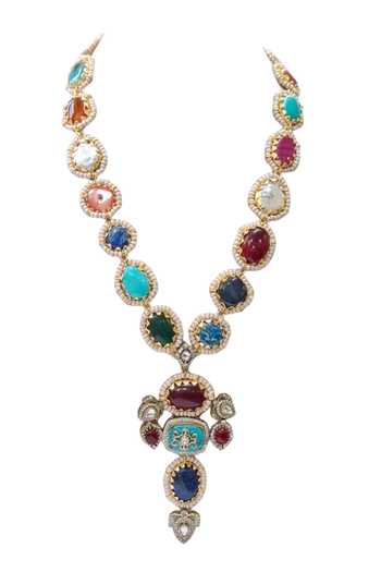 Tad Accessories_Multi Color Stone Studded And Imitation Polki Necklace Set _Online_at_Aza_Fashions