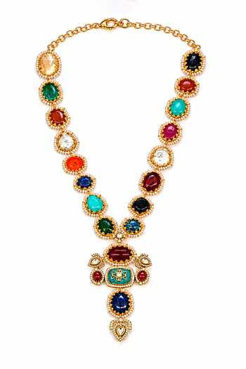 Shop_Tad Accessories_Multi Color Stone Studded And Imitation Polki Necklace Set _Online_at_Aza_Fashions