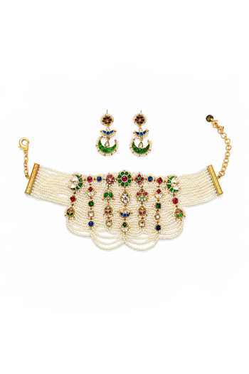 Shop_Tad Accessories_Multi Color Faux Pearls Necklace Set _at_Aza_Fashions