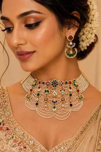 Tad Accessories_Multi Color Faux Pearls Necklace Set _Online_at_Aza_Fashions