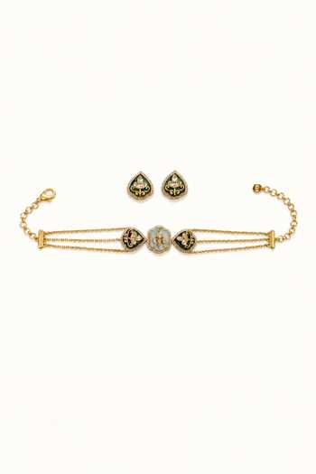 Shop_Tad Accessories_Gold Plated Floral Motifs Necklace Set _at_Aza_Fashions