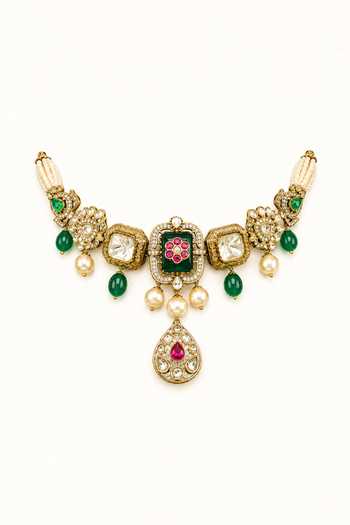 Tad Accessories_Multi Color Imitation Polki Pendant Necklace Set _Online_at_Aza_Fashions