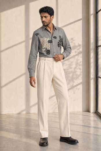 ROHIT DOSHI_Grey Polyester Rafu Embroidered Shirt _Online_at_Aza_Fashions