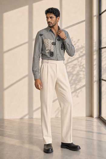 Shop_ROHIT DOSHI_Grey Polyester Rafu Embroidered Shirt _at_Aza_Fashions