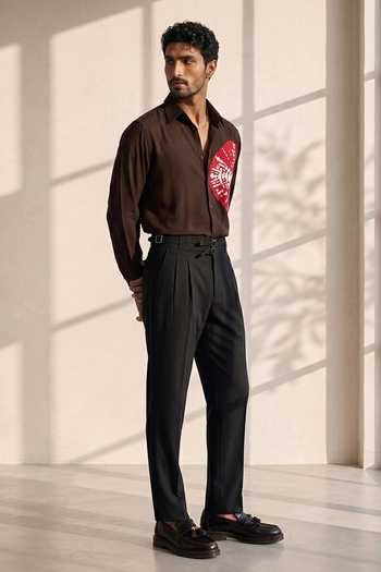 Shop_ROHIT DOSHI_Brown Polyester Tastefully Out Of Place Shirt _at_Aza_Fashions
