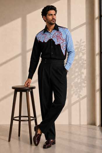 ROHIT DOSHI_Black Polyester Scrap Material Shirt _Online_at_Aza_Fashions