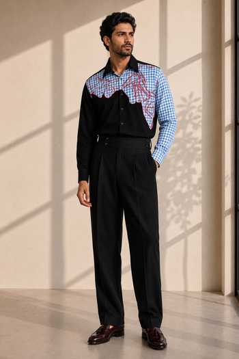 Shop_ROHIT DOSHI_Black Polyester Scrap Material Shirt _at_Aza_Fashions