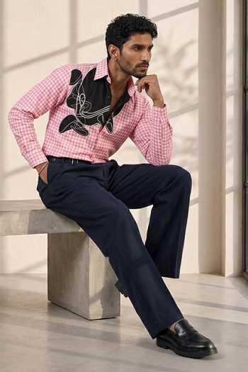 Shop_ROHIT DOSHI_Pink Polyester Spare Parts Checked Shirt _at_Aza_Fashions