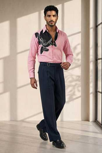 ROHIT DOSHI_Pink Polyester Spare Parts Checked Shirt _Online_at_Aza_Fashions