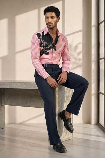 Buy_ROHIT DOSHI_Pink Polyester Spare Parts Checked Shirt _at_Aza_Fashions