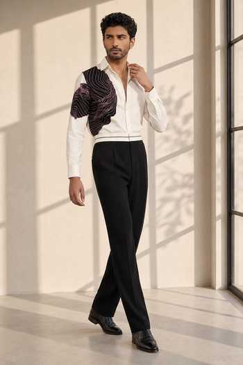 ROHIT DOSHI_White Polyester Fake Tracie Shirt _Online_at_Aza_Fashions